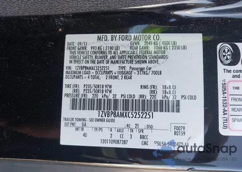 2012 Ford Mustang V6 Premium из США, поврежденный, VIN 1ZVBP8AMXC5252251